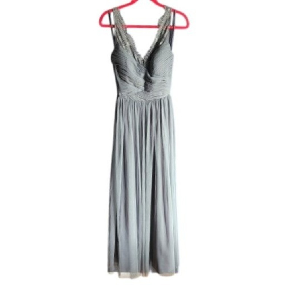 BHLDN Hitherto Fleur‎ Gray Lace Tulle Maxi Prom Wedding Gown 12